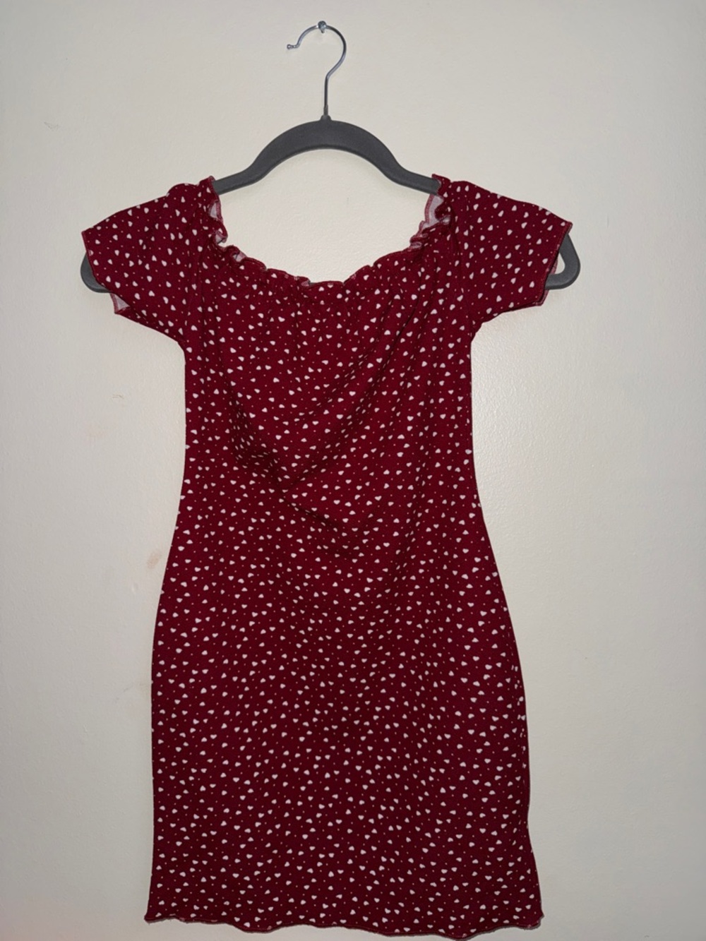 SHEIN Burgundy Mini Dress with White Heart Print